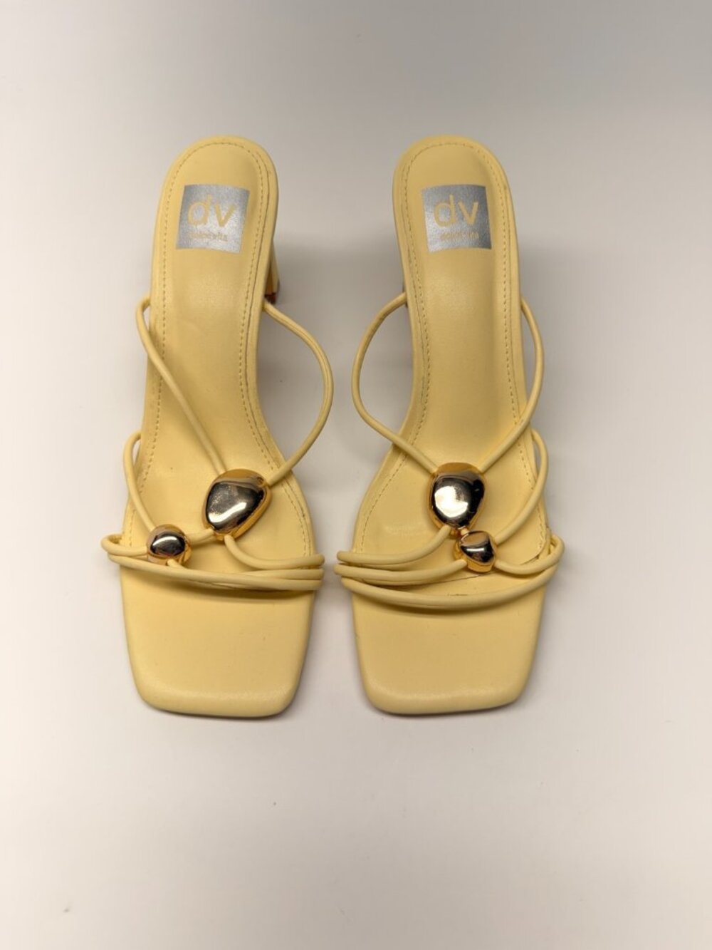 DV by Dolce Vita Women Leesha Yellow Strappy Gold Slide Sandal Heel Sz 10